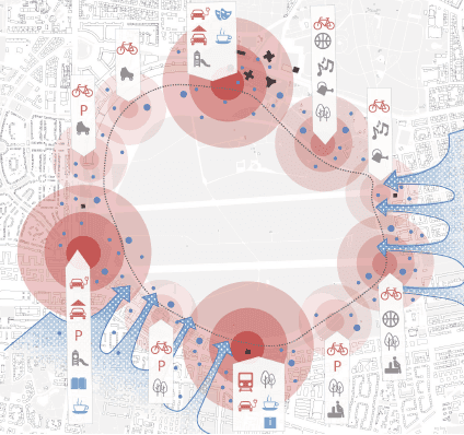 Leitidee Bild 1: Feld bleibt Feld, Autobahn wird Stadt